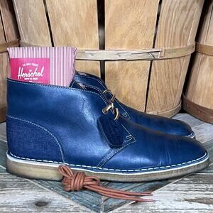 Clarks x Herschel Blue Leather Denim Limited Edition Desert Boots Men Size 10.5